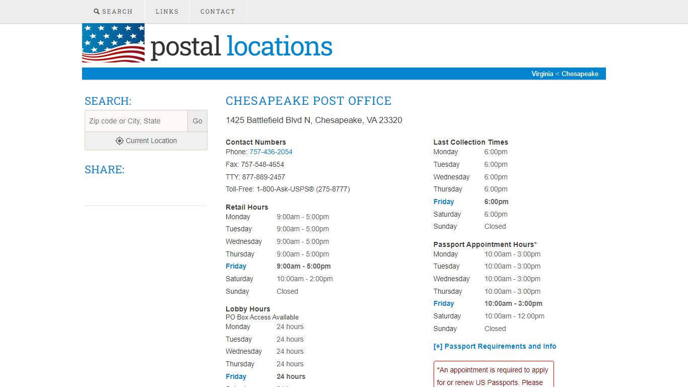 Post Office in Chesapeake, VA - Hours and Location