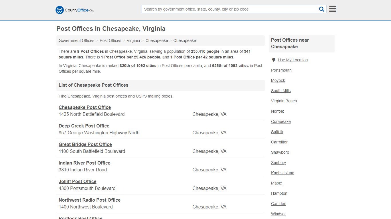 Post Offices - Chesapeake, VA (Mail Services & PO Boxes)