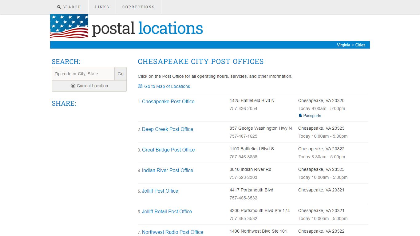 Post Offices in Chesapeake, VA - Location and Hours Information