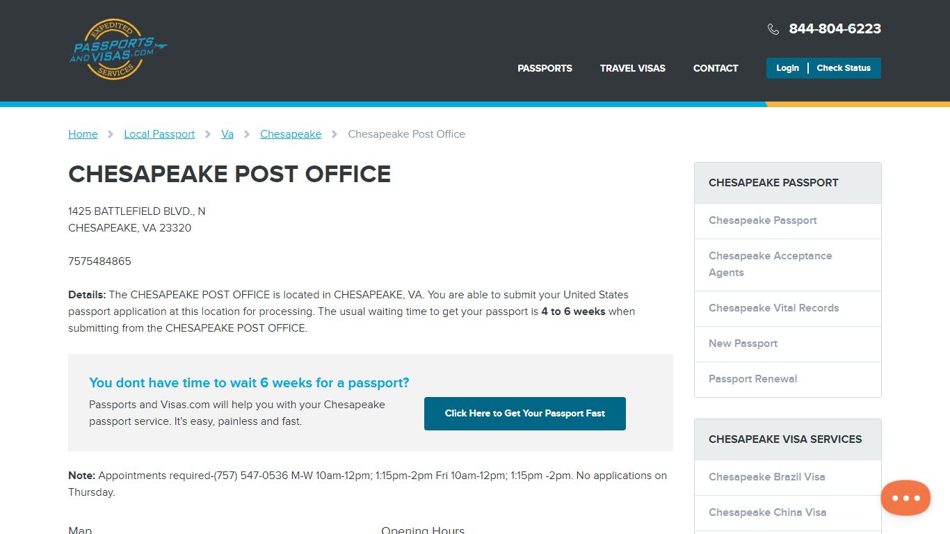 CHESAPEAKE POST OFFICE Passport Office Information for Chesapeake residents
